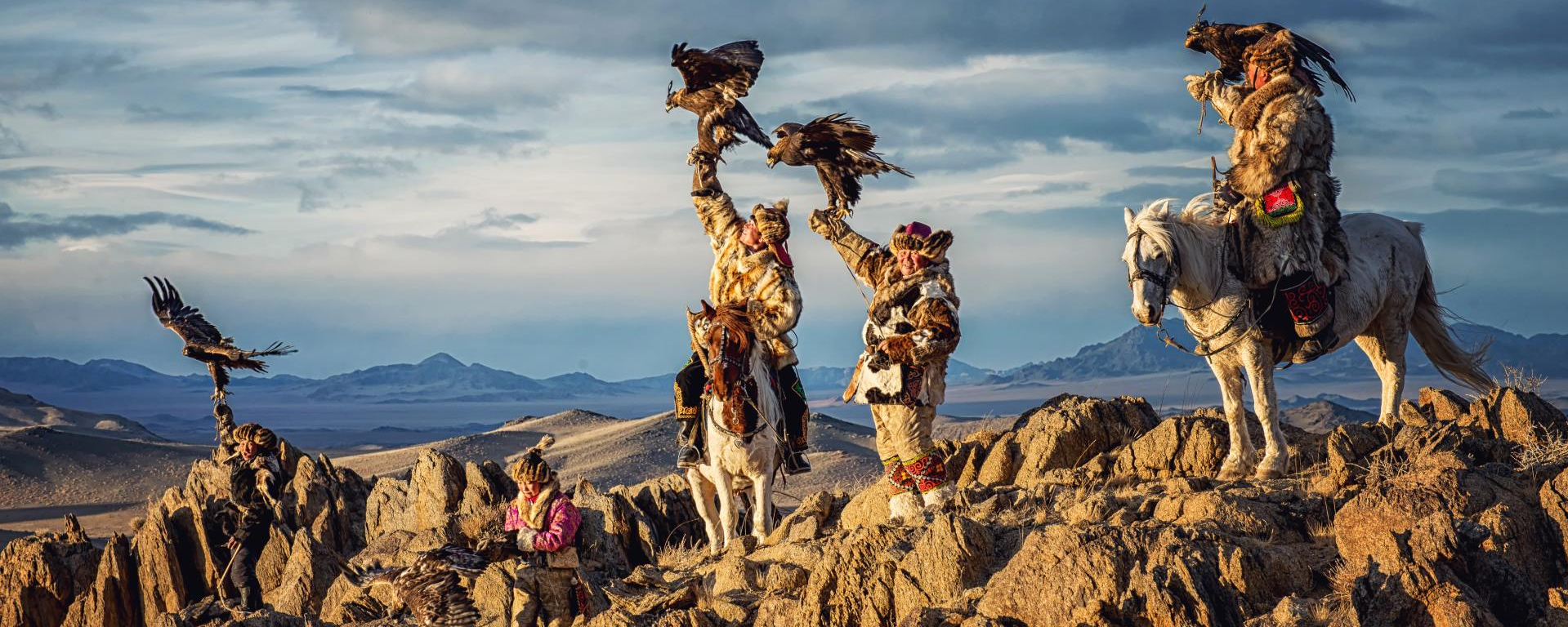 Traditionell mongolische Adlerjäger, Altai Berg, Mongolei Rundreise